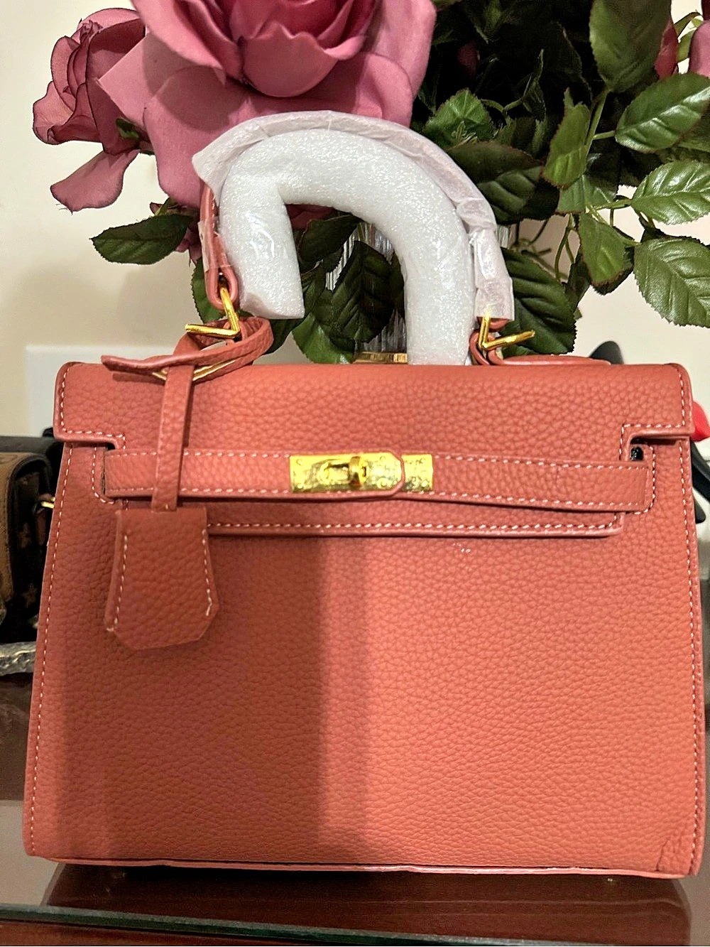 Structured Satchel in Dark Salmon color.